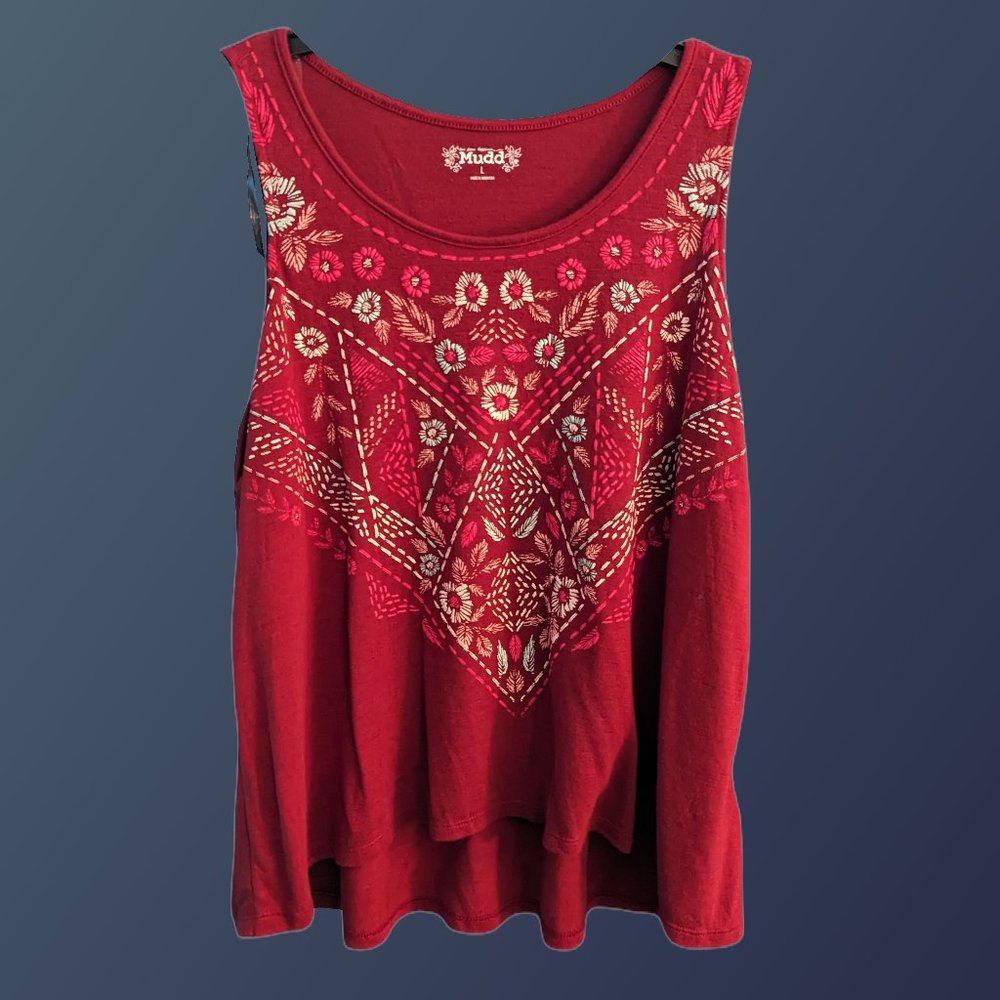 Mudd - Women's Blouse - Wine w/ Floral Embroidery - L